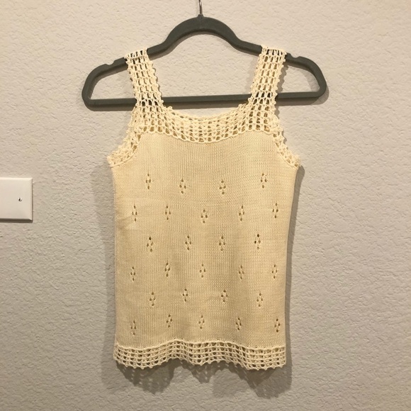 Cream Pointelle Knit Sleeveless Top - Picture 7 of 12